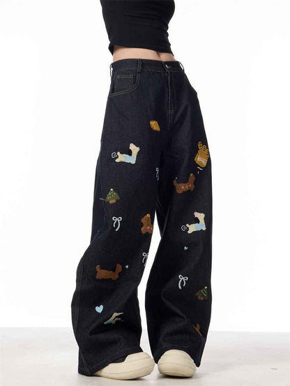 Sausage Dog Patchwork Jeans For Women Black MuddyStock