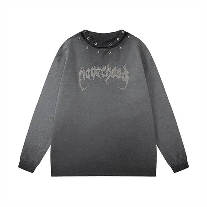 Hollow Round Neck Long Sleeve T-shirt Women Black MuddyStock