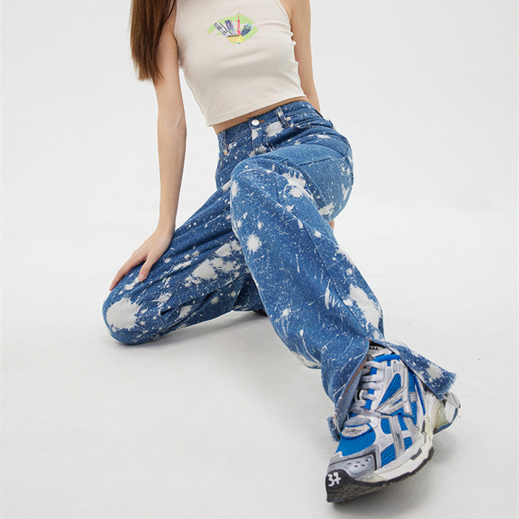 Women's Tie Dye Wash Printed Straight Fit Jeans All Products