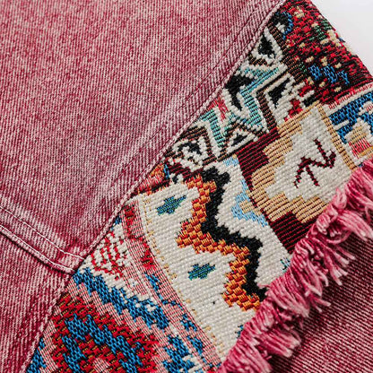 Jacquard patchwork washed denim jacket for women | MuddyStock Originals