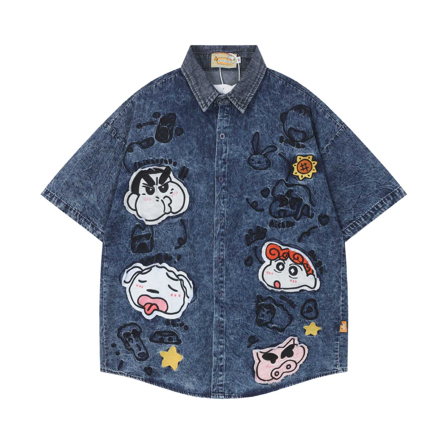 Crayon Shin chan Embroidered Short Sleeve Navy Blue
