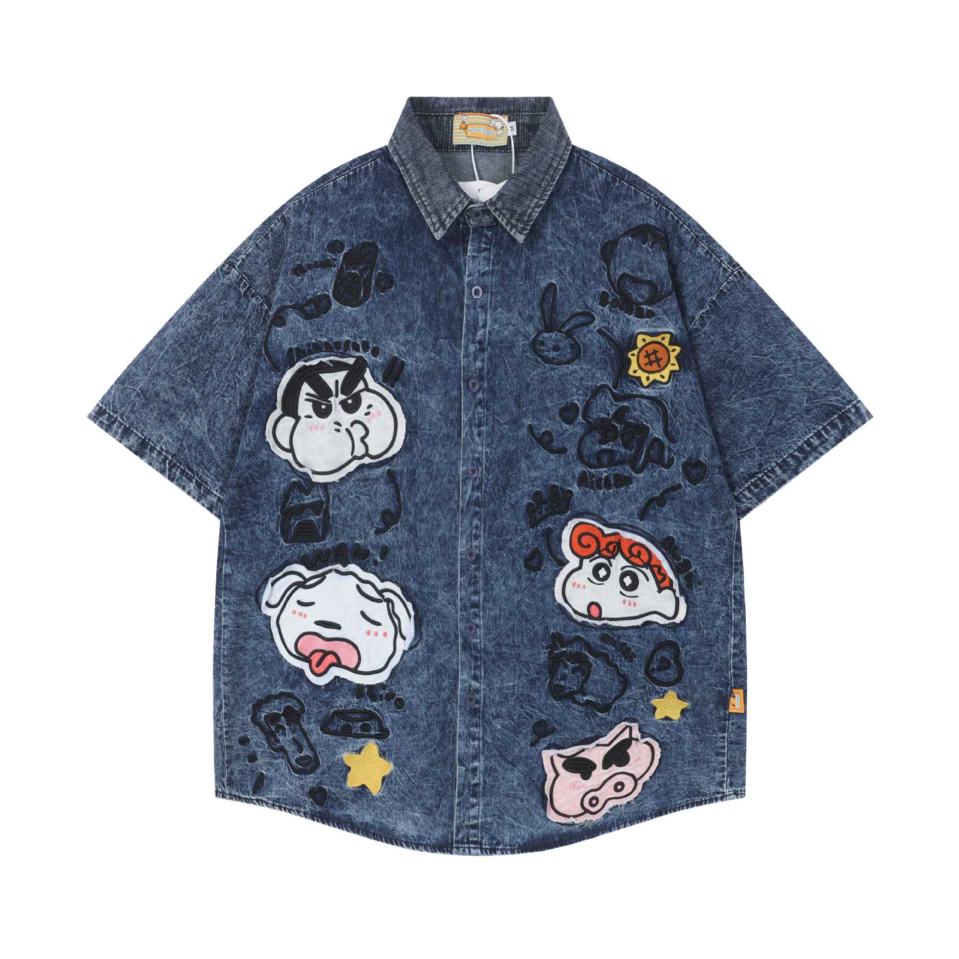 Crayon Shin chan Embroidered Short Sleeve Navy Blue