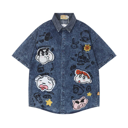 Crayon Shin chan Embroidered Short Sleeve Navy Blue