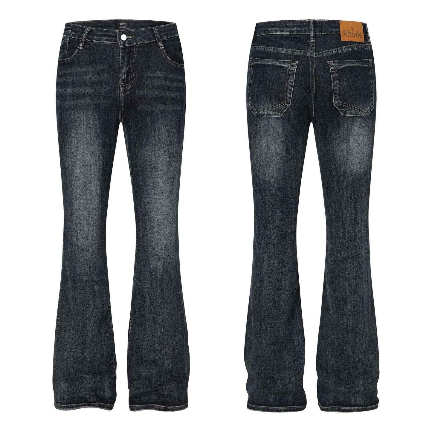 Classic flip low waist micro flared elastic jeans for women | MuddyStock Originals Black