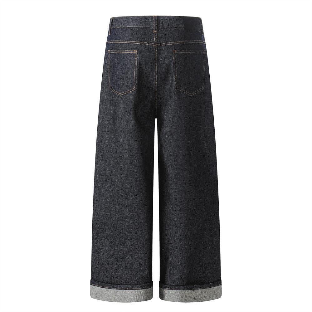 Patchwork wide leg denim pants for men | MuddyStock Originals
