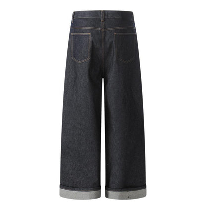 Patchwork wide leg denim pants for men | MuddyStock Originals