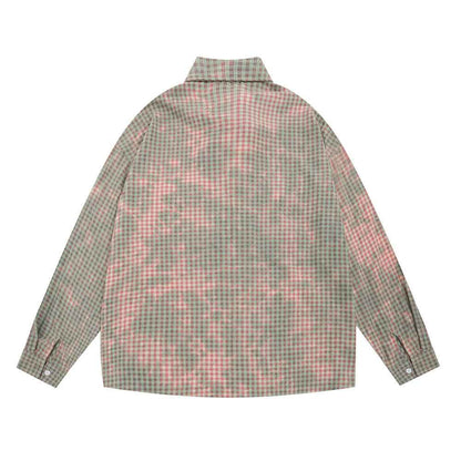 Plaid Tie-dyed Long-sleeved Shirt For Men null