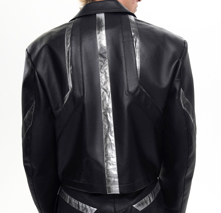 Black Dirty Short Leather Jacket and Pants For Men