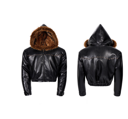 Faux Fur Hooded Padded Jacket For Women Black All Products