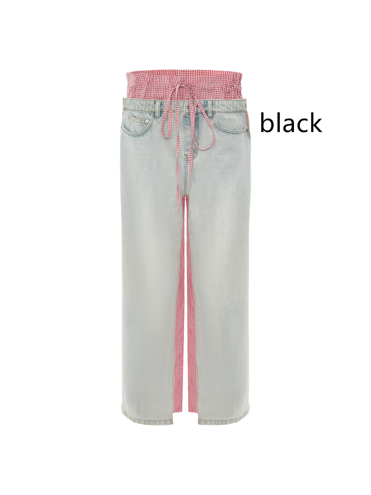 Patchwork Pink Plaid Women's Jeans Black