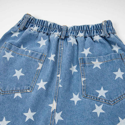Full printed star girl with embroidered fabric and seven quarter jeans