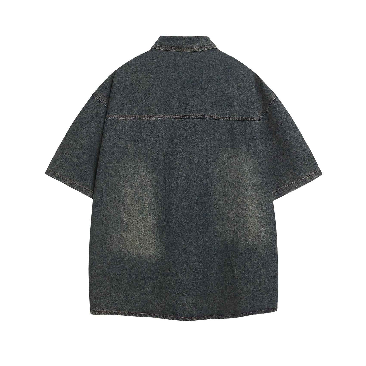 Unique Design Washed Spliced Short Sleeve Denim Shirt For Men And Women | MuddyStock Originals MuddyStock