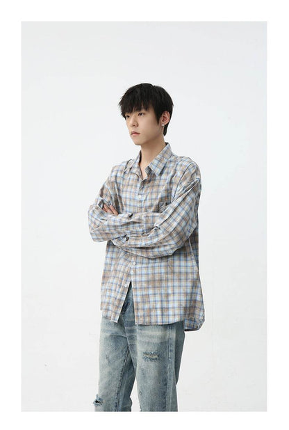 Men's Vintage Tie-dye Plaid Long-sleeved Shirt MuddyStock