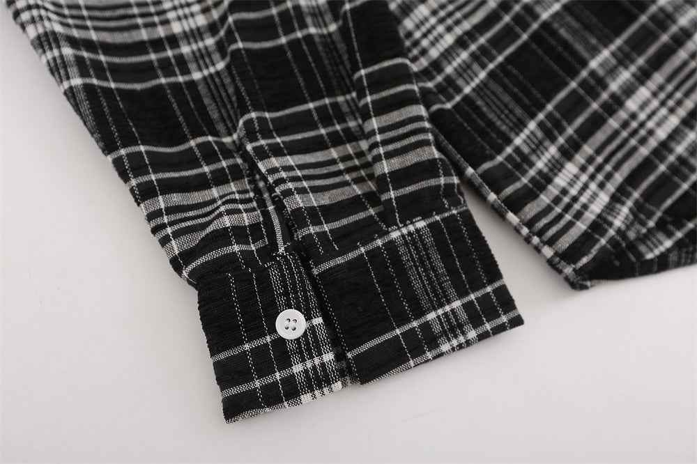 Plaid Women's Stitching Embroidered Letter Long Sleeve Shirt null