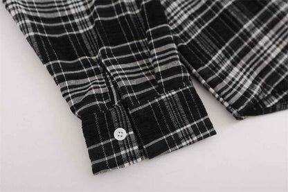 Plaid Women's Stitching Embroidered Letter Long Sleeve Shirt null