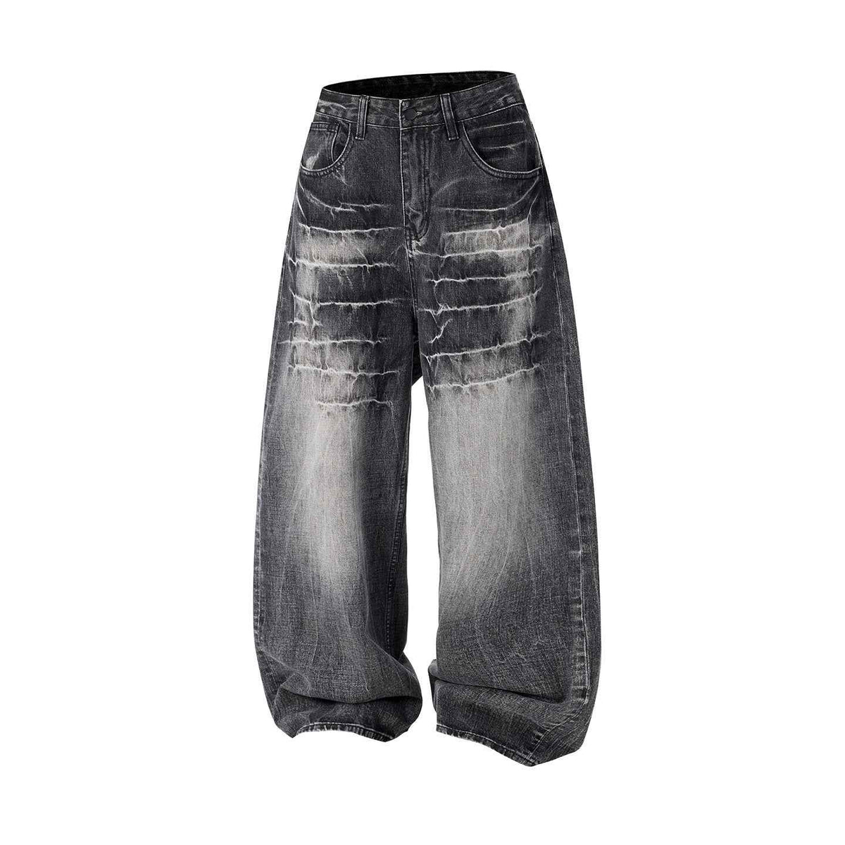 Retro Washed Distressed Loose-fit Wide-leg Denim Pants For Men And Women