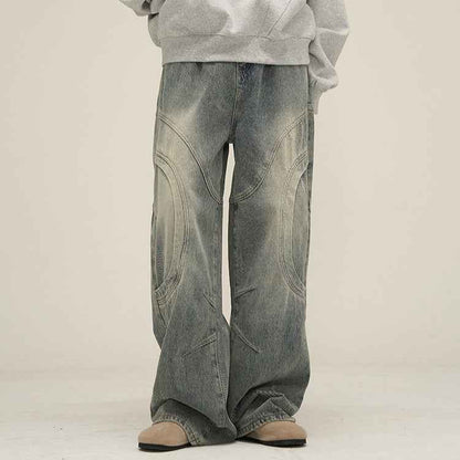Deconstructed Straight Leg Jeans Man Blue