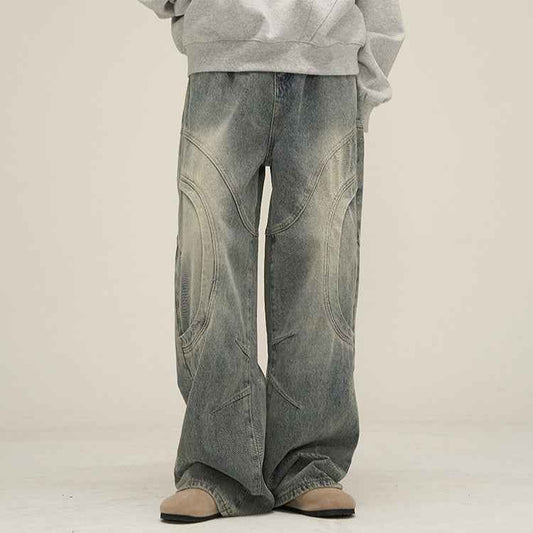 Deconstructed Straight Leg Jeans Man Blue