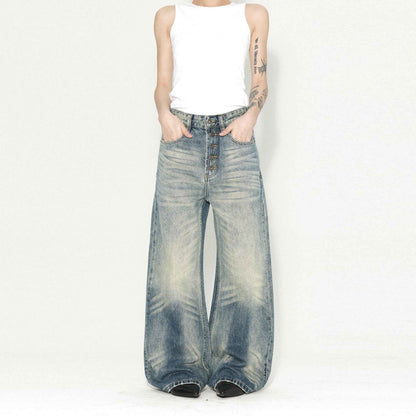 Retro Zipped Five Button Jeans For Men And Women Blue