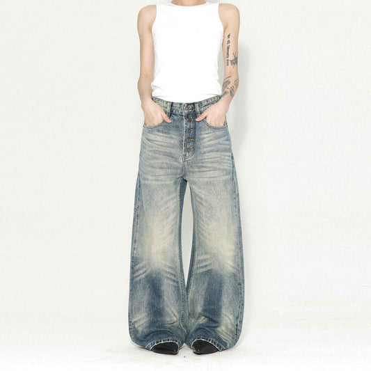 Retro Zipped Five Button Jeans For Men And Women Blue