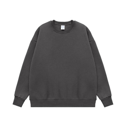 Fleece-lined Loose Rainbow Round Neck Sweater Dark Gray MuddyStock