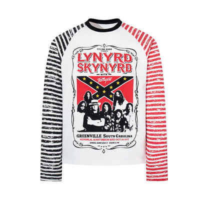 Striped patchwork shoulder long sleeved T-shirt for men | MuddyStock Originals White