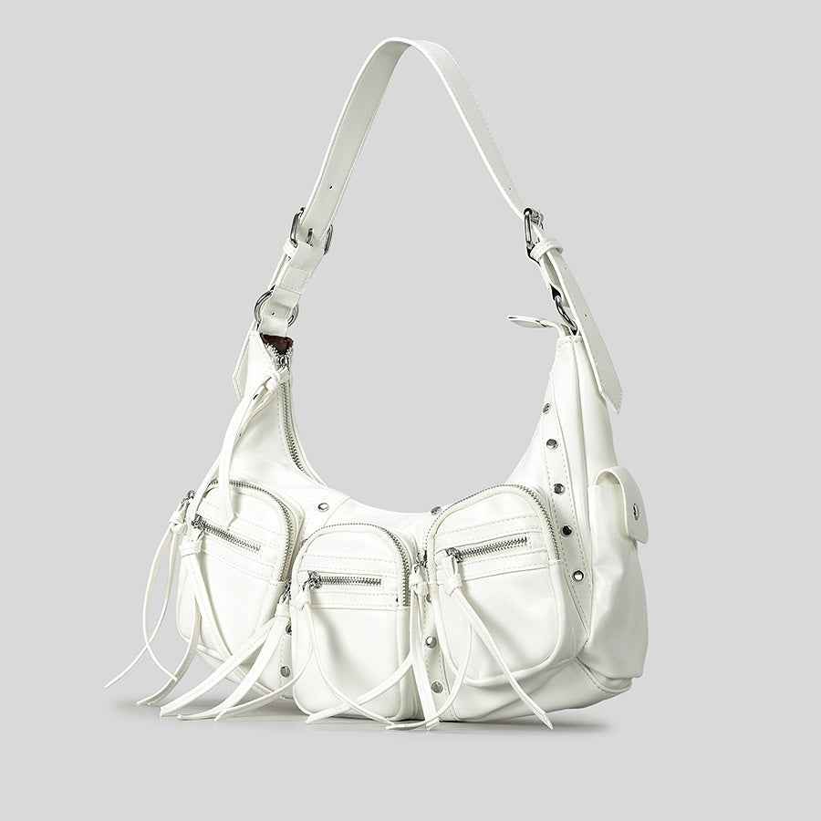 One Shoulder Punk Tassel Large Capacity Bag Women White All Products