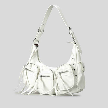 One Shoulder Punk Tassel Large Capacity Bag Women White All Products