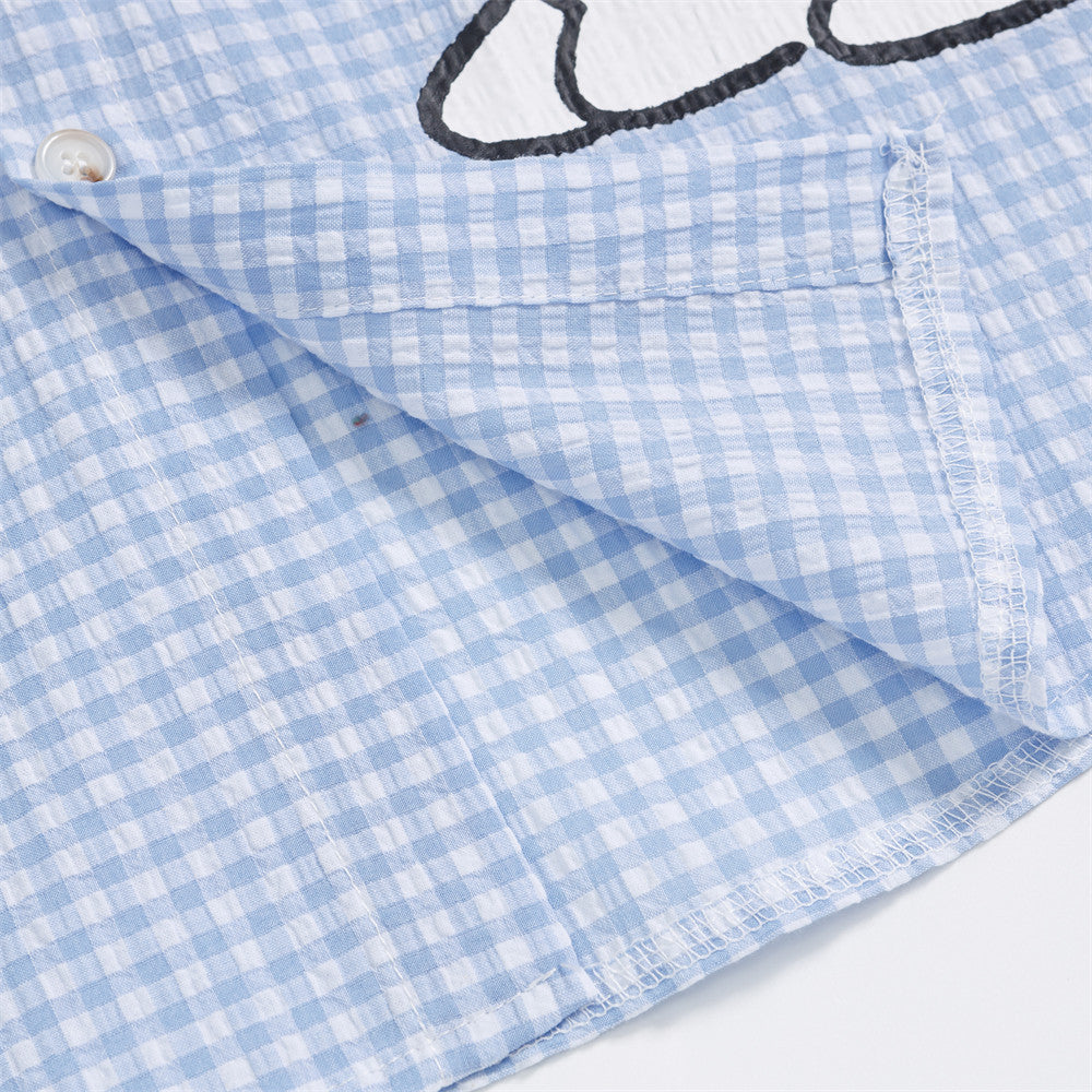 Fun cartoon dog print checkered short sleeved shirt