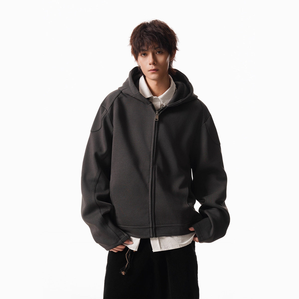 Cleanfit Short Crop Heavyweight Hoodie Jacket for Men Autumn Loose Oversized Hooded Zip-Up Sweatshirt with Regular Shoulders eprolo