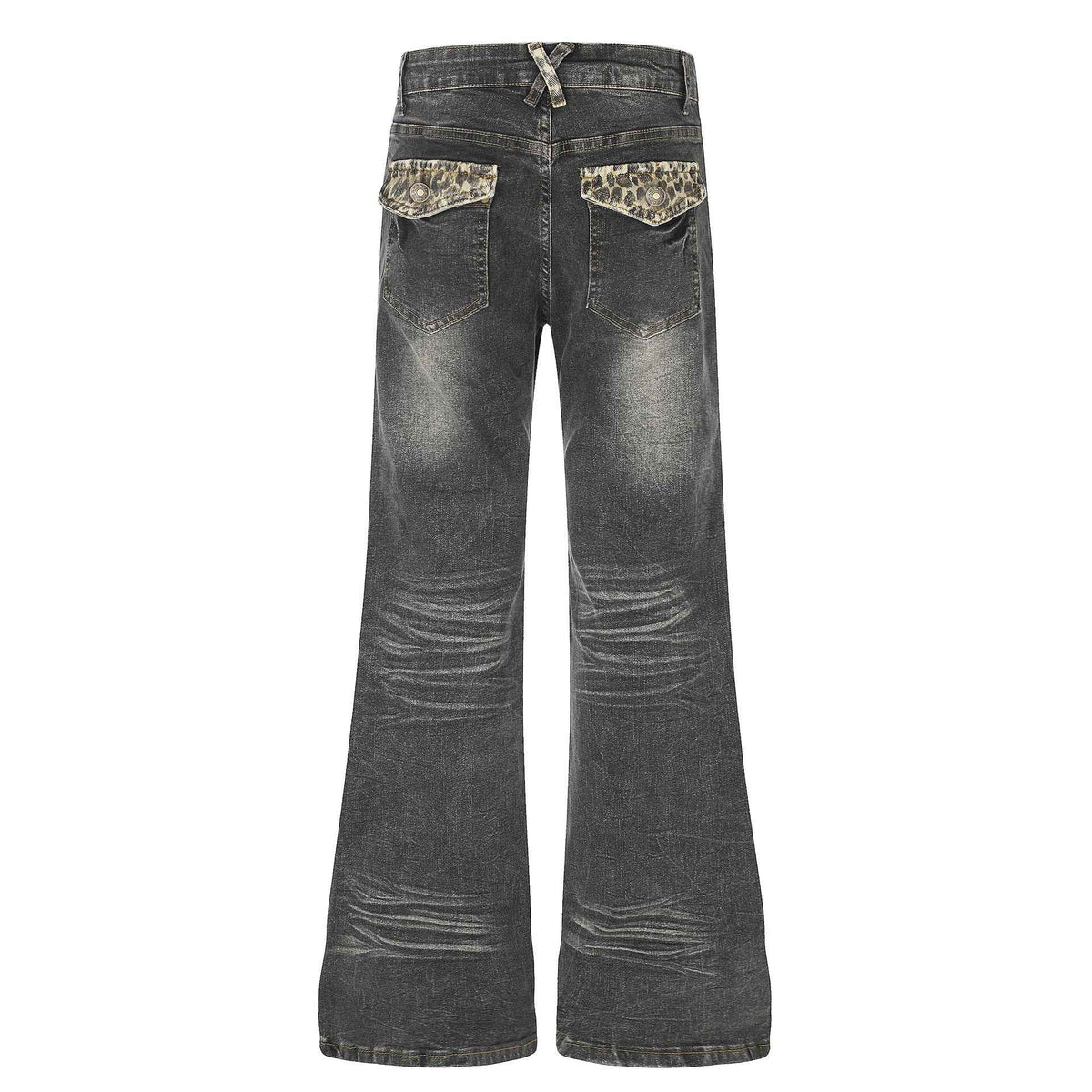 Women's High Waist Denim Flare Jeans with Leopard Patchwork | MuddyStock Originals