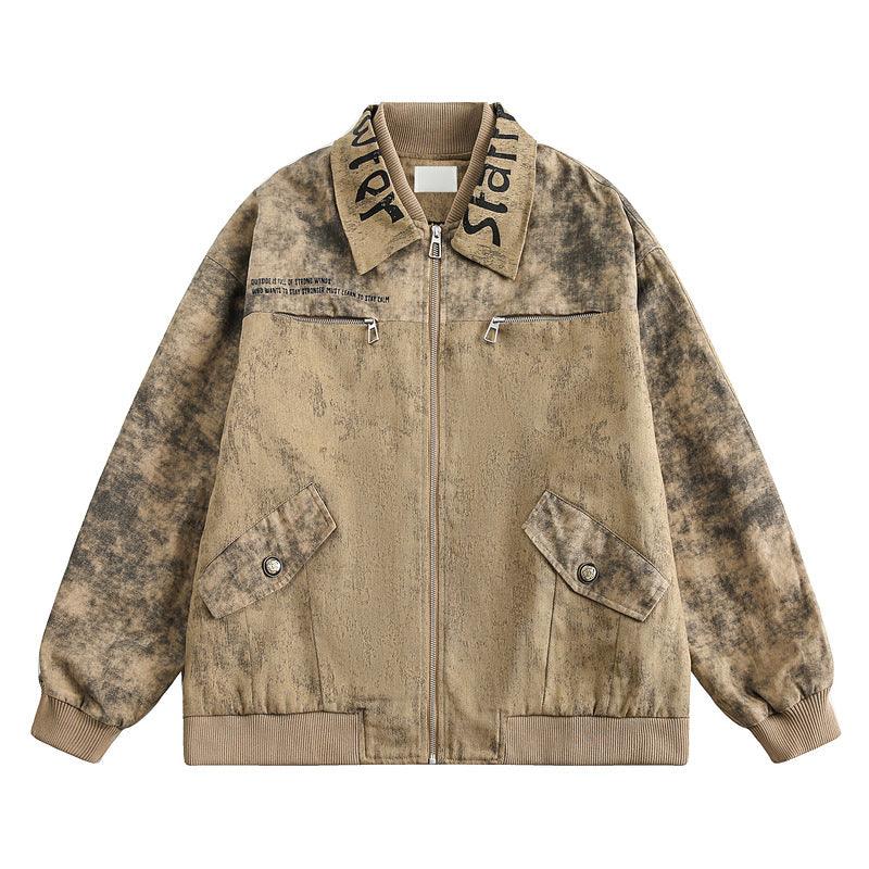Streetwear Lapel Jacket For Women Mud Dyed Brown null
