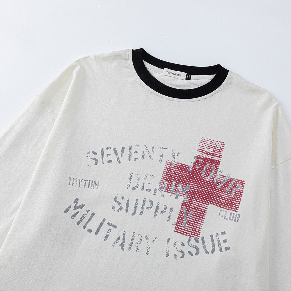 Street Style Cross Letter Print Long Sleeve Round Neck Men's T-Shirt