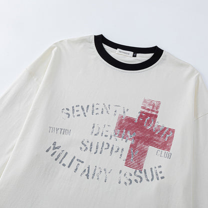 Street Style Cross Letter Print Long Sleeve Round Neck Men's T-Shirt