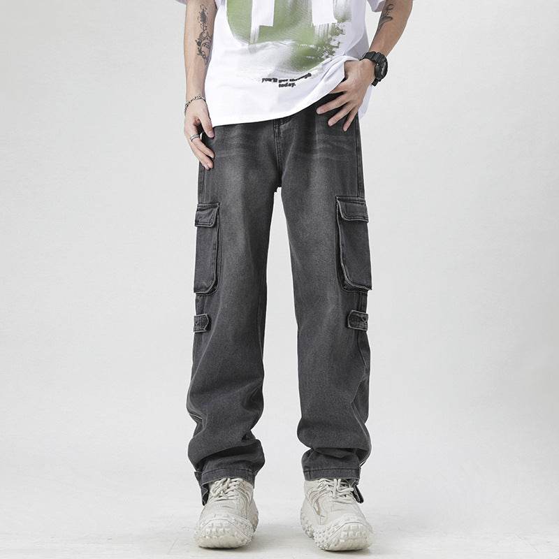 Retro Multi-pocket Workwear Jeans For Men Black MuddyStock