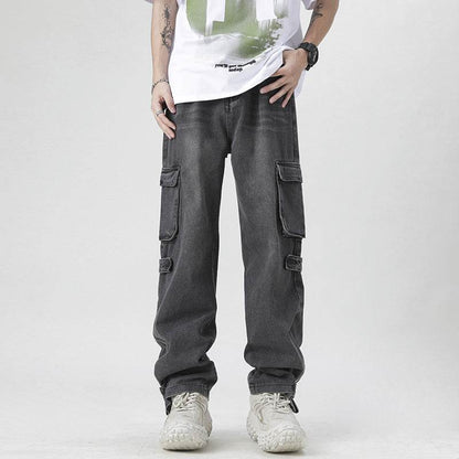 Retro Multi-pocket Workwear Jeans For Men Black MuddyStock