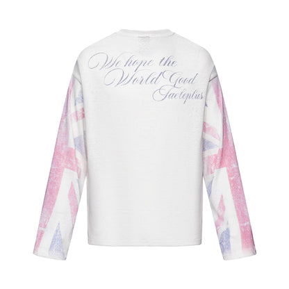 Union Jack Print Long Sleeve Round Neck Loose Fit Crewneck T-Shirt