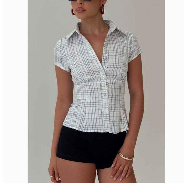 Casual Double Button Women's Shirt Light Blue MuddyStock