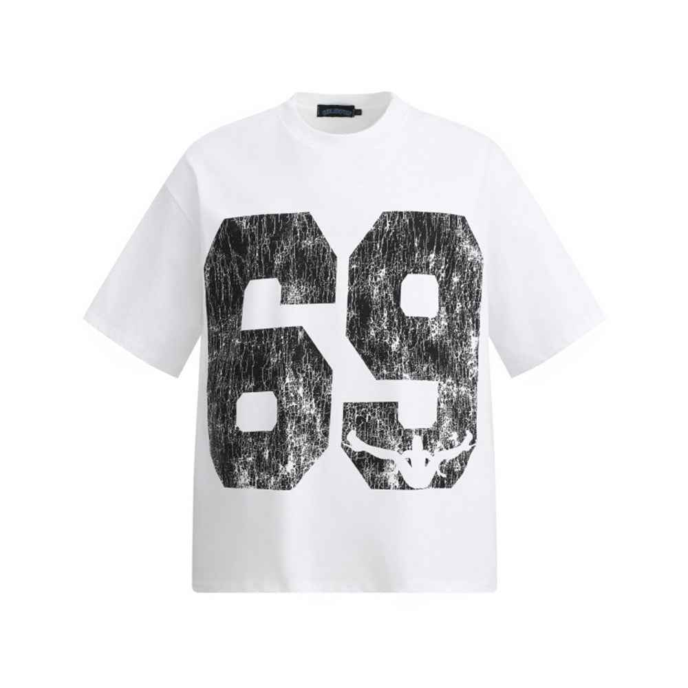 Abstract crowd printed short sleeved t-shirt