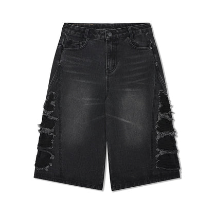Vintage denim loose cut wide leg straight leg seven quarter shorts
