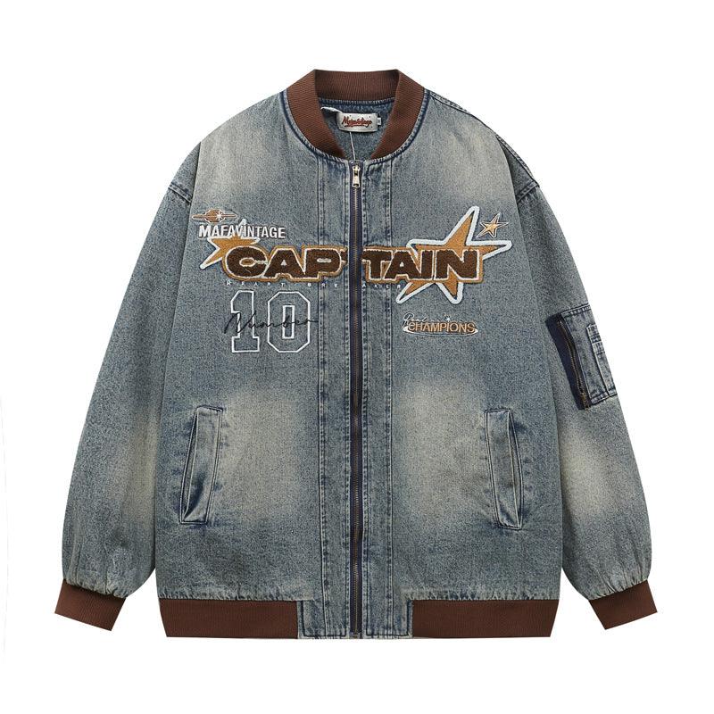 Letter Patch Embroidered Denim Baseball Jacket For Men null