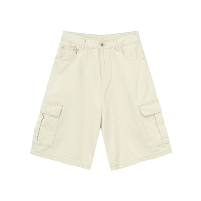 Straight Wide-leg Denim Shorts For Men And Women Light Apricot MuddyStock