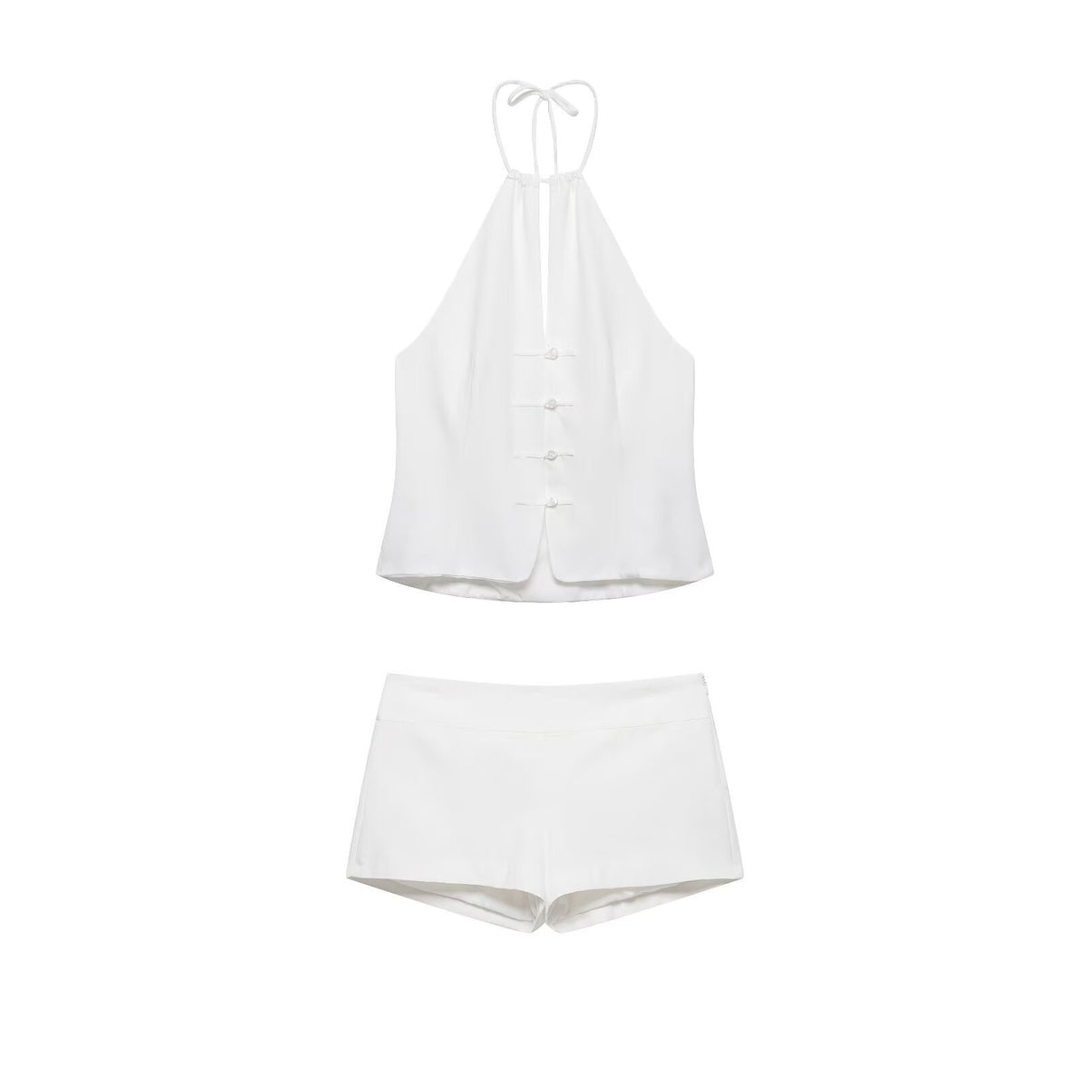 Zipped Front Wrap-Neck Top + Shorts Set Set