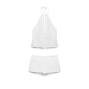 Zipped Front Wrap-Neck Top + Shorts Set Set