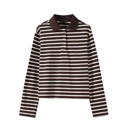 Casual versatile lapel striped pullover top for women | MuddyStock Originals Picture Color MuddyStock