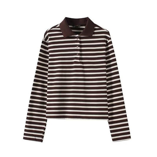 Casual versatile lapel striped pullover top for women | MuddyStock Originals Picture Color MuddyStock