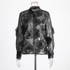 Flower sequined shirt top for women | MuddyStock Originals Black