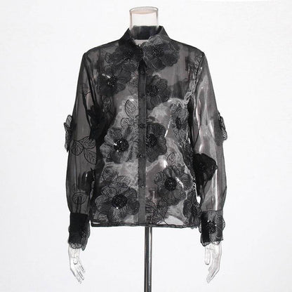 Flower sequined shirt top for women | MuddyStock Originals Black MuddyStock