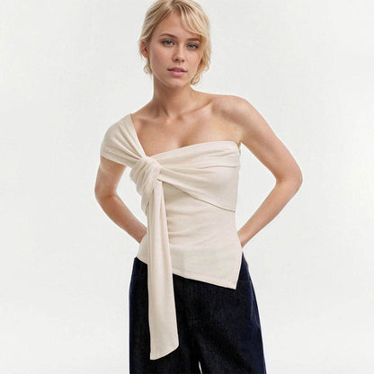 European and American women's temperament T-shirt off shoulder sleeveless top | MuddyStock Originals Beige apricot MuddyStock