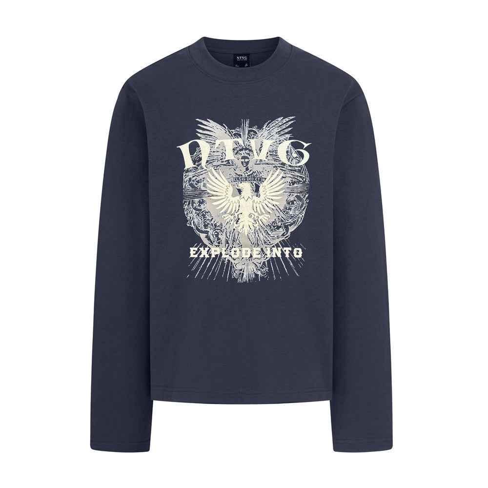 Printed T-shirt with long sleeves for men | MuddyStock Originals Royal Blue